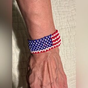 Red, White, and Blue Elastic Beaded Old Glory Flag 🇺🇸 Bracelet USA women kids